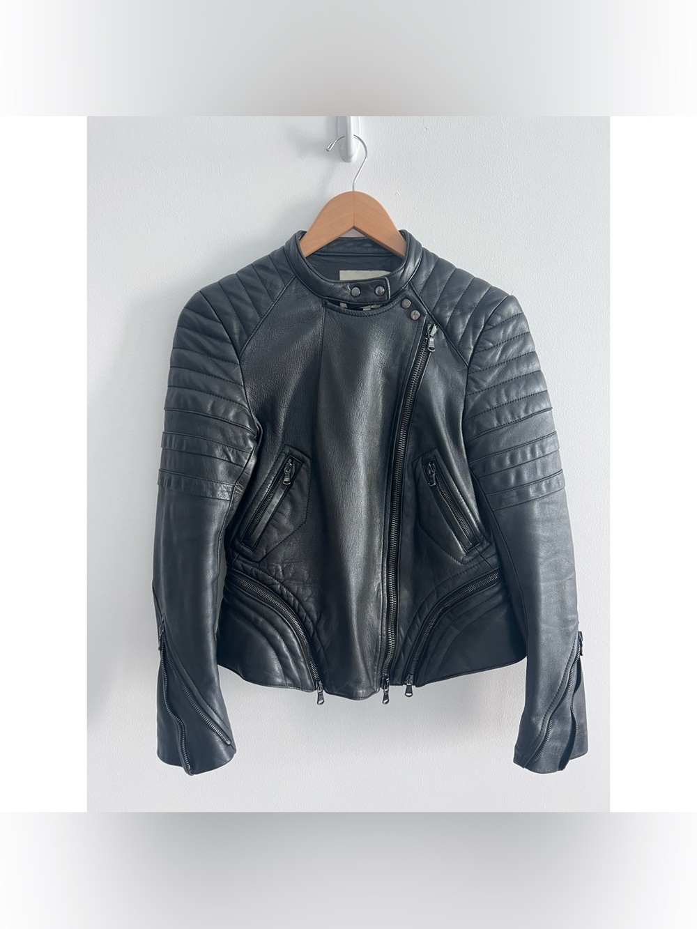 3.1 Phillip Lim coat size 4 black leather jacket moto quilted - Picture 3 of 10